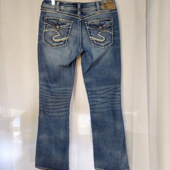 Silver Boot Cut Distressed Jeans, Ladies, Blue, W32 - Picture 2 of 9